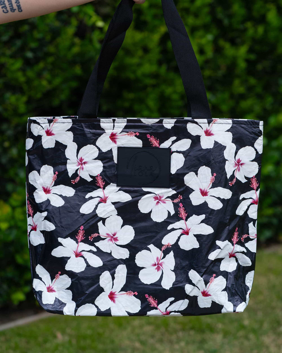 Water-Resistant Tote Bag - Hibiscus v6 Black White – liana lola